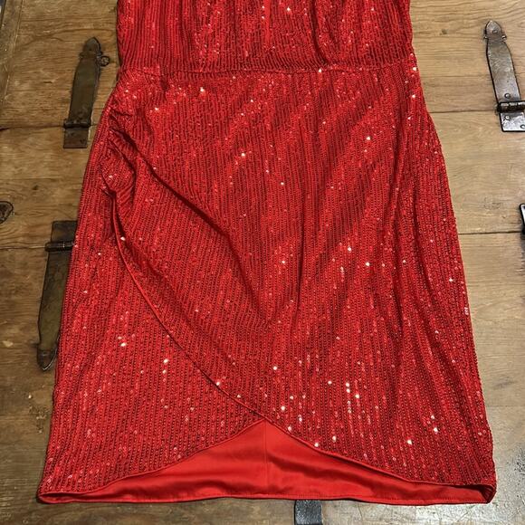 Grace Karin Sleeveless Vibrant Red Sequin Sheer Panel Dress Size 2XL - Picture 3 of 7